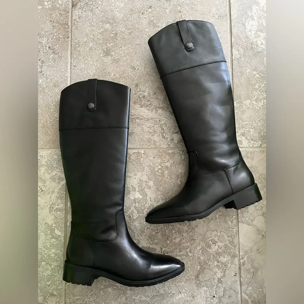 Sam Edelman Drina Leather Riding Knee-High Boots, Black, New, Size 11M